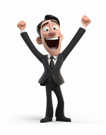 a businessman with happy expression, concept of success achieving goals, 3d illustration. generative aiの素材