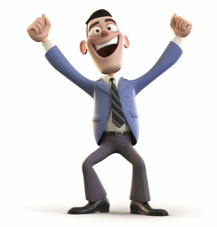a businessman with happy expression, concept of success achieving goals, 3d illustration. generative aiの素材