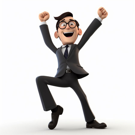 a businessman with happy expression, concept of success achieving goals, 3d illustration. generative aiの素材
