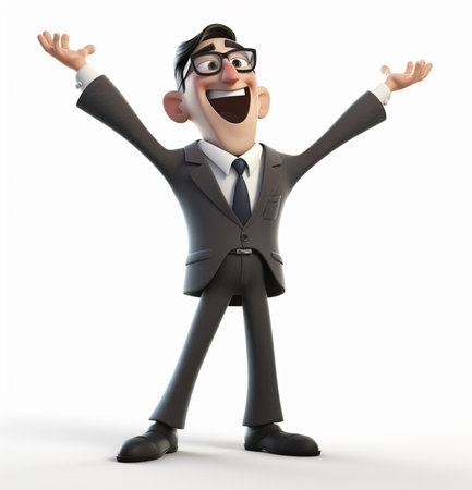 a businessman with happy expression, concept of success achieving goals, 3d illustration. generative aiの素材
