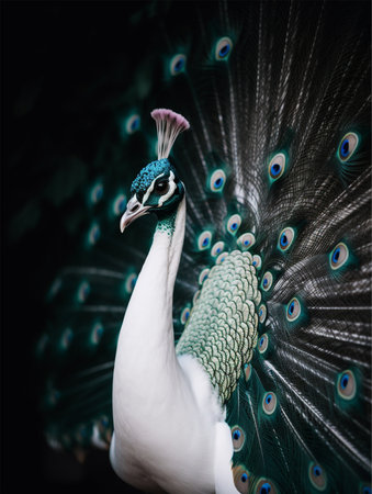 Detail portrait of beautiful white peacock, generative aiの素材