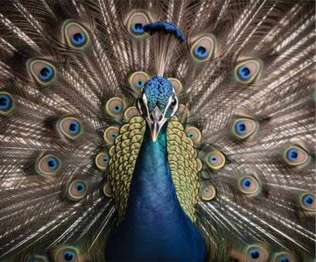 Detailed portrait of a beautiful peacock, generative aiの素材