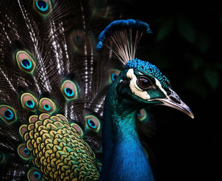 Detailed portrait of a beautiful peacock, generative aiの素材