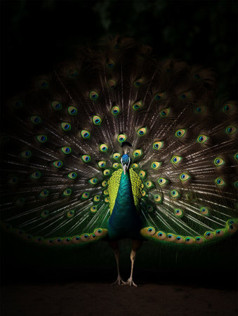 Detailed portrait of a beautiful peacock, generative aiの素材