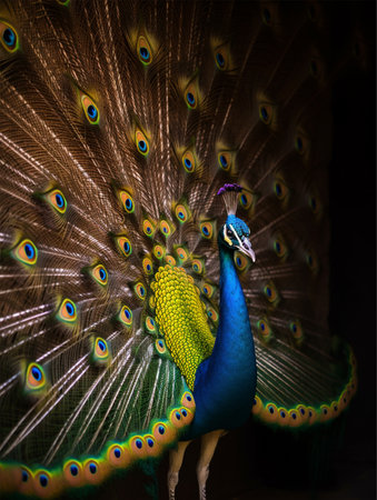 Detailed portrait of a beautiful peacock, generative aiの素材