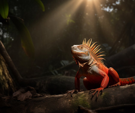 Detailed portrait of red iguana, generative aiの素材