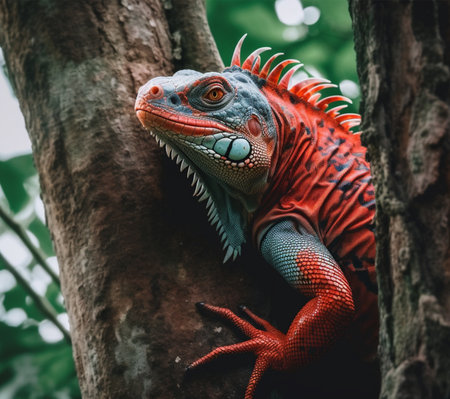 Detailed portrait of red iguana, generative aiの素材