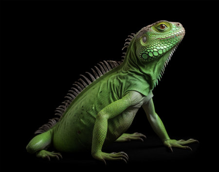Detailed portrait of green iguana, generative aiの素材