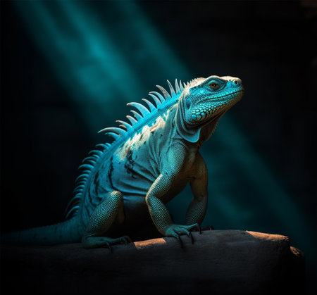 Detailed portrait of blue iguana, generative aiの素材