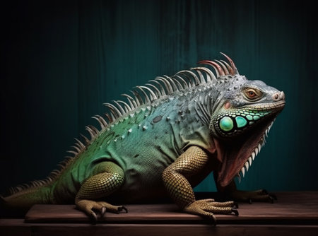 Detailed portrait of green iguana, generative aiの素材