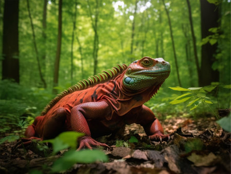 Detailed portrait of red iguana, generative aiの素材