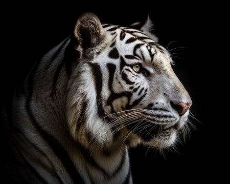 Detailed portrait of white tiger face, isolated on black background. generative aiの素材
