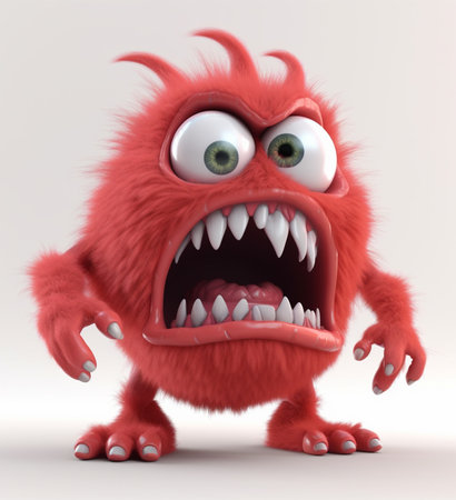 red cute monster character, with angry expression, 3d animation, isolated on white background, generative aiの素材