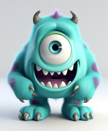 blue cute monster character, 3d animation, isolated on white background, generative aiの素材
