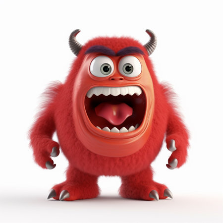 red cute monster character, with angry expression, 3d animation, isolated on white background, generative aiの素材