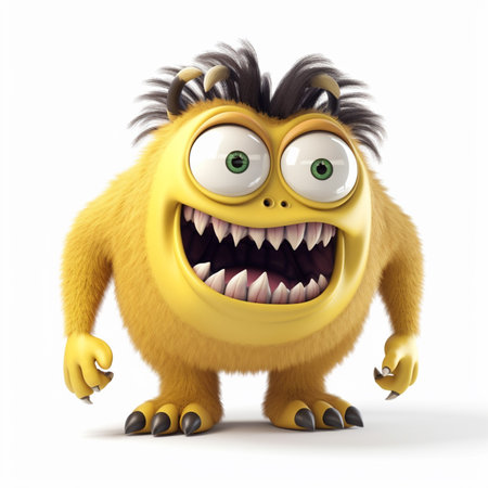 yellow cute monster character, with angry expression, 3d animation, isolated on white background, generative aiの素材