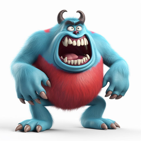 blue giant monster character, with angry expression, isolated on white background, generative aiの素材