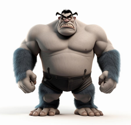 giant and muscular monster character, colored in black, with angry expression, 3d illustration, generative aiの素材