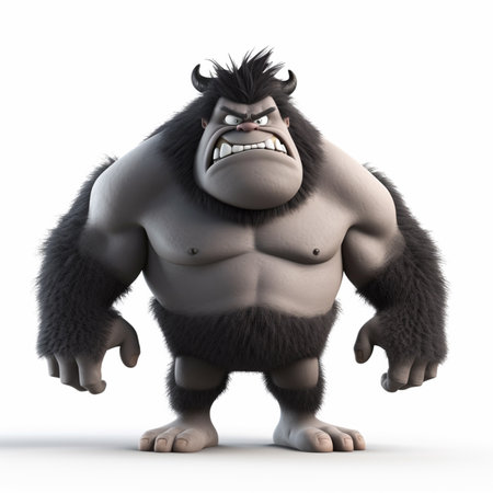 giant and muscular monster character, colored in black, with angry expression, 3d illustration, generative aiの素材
