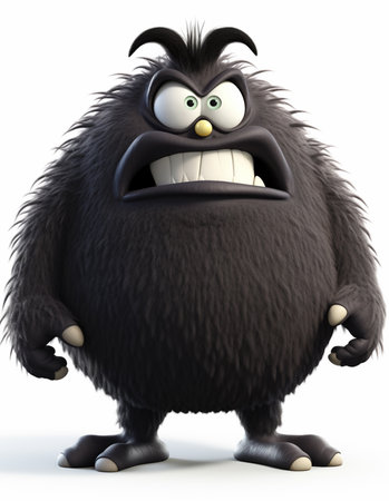 cute monster character, colored in black, with angry expression, 3d illustration, generative aiの素材