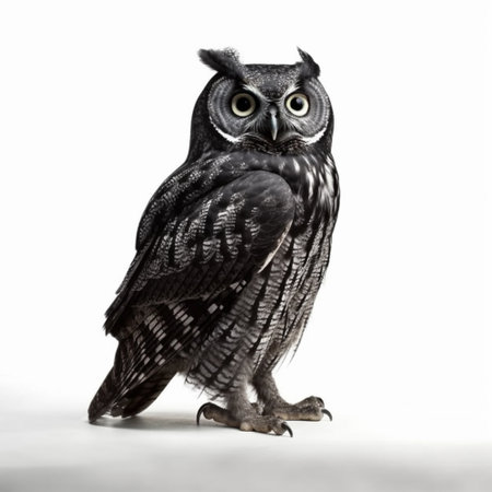 Black owl portrait, photo studio on white background, generative aiの素材