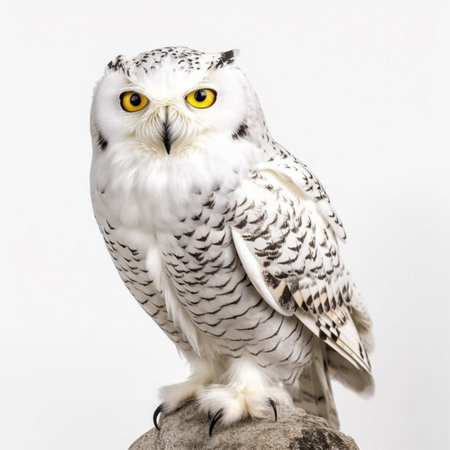 White owl portrait, photo studio on white background, generative aiの素材