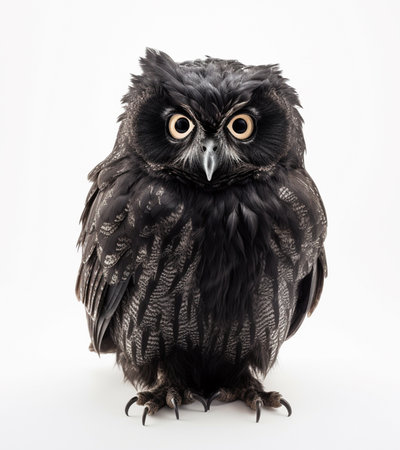 Black owl portrait, photo studio on white background, generative aiの素材