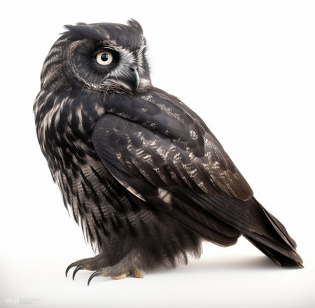 Black owl portrait, photo studio on white background, generative aiの素材