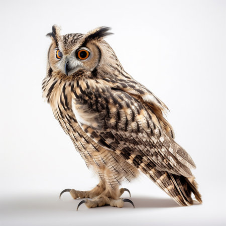 Brown owl portrait, photo studio on white background, generative aiの素材