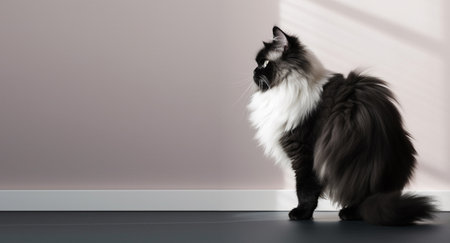 black and white persian cat portrait gray background. with copy space. generative aiの素材