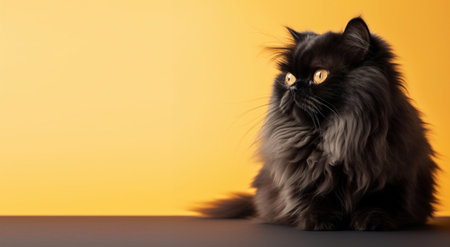 black persian cat portrait yellow and black background. with copy space. generative aiの素材