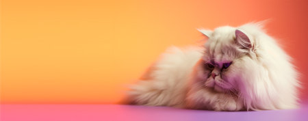 white persian cat portrait relaxing orange background. with copy space. generative aiの素材