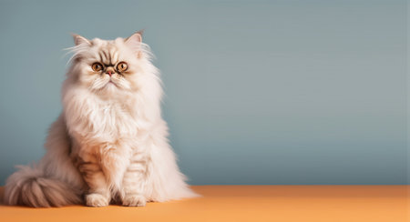 white persian cat portrait gray and orange background. with copy space. generative aiの素材