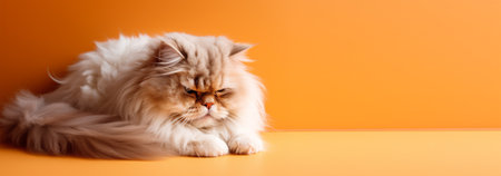 white persian cat portrait relaxing orange background. with copy space. generative aiの素材