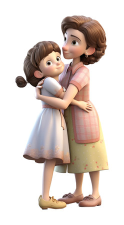 3d character of mother hugging her son. concept of happy mother's day. ai generativeの素材