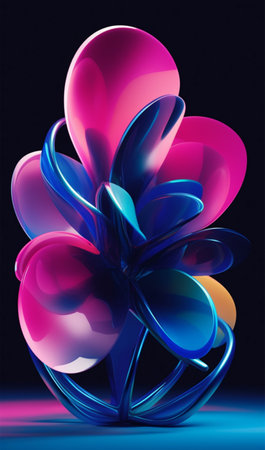 3D illustration of colorful hearts in the shape of a flower.の素材