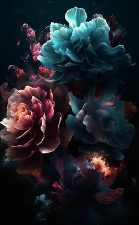 Abstract floral background with blooming peony flowers. 3d renderingの素材