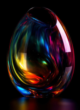 Colorful abstract glass vase on black background. 3D renderingの素材