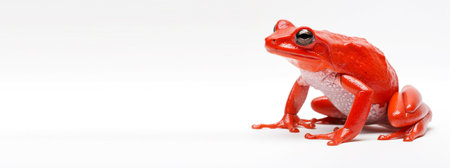 Red frog studio portrait. with a white background and copy space.の素材