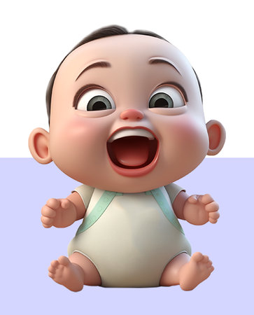 cute baby 3d character with laughing face expression. generative aiの素材