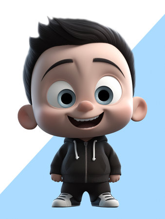 cute baby 3d character in black clothes and laughing face expression.の素材