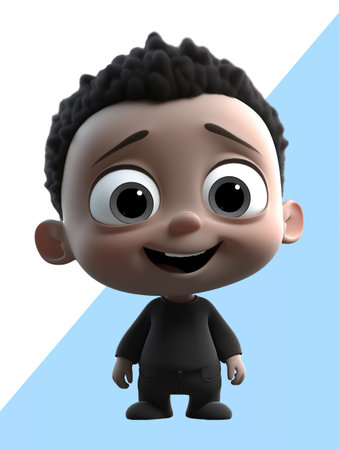 cute baby 3d character in black clothes and laughing face expression.の素材