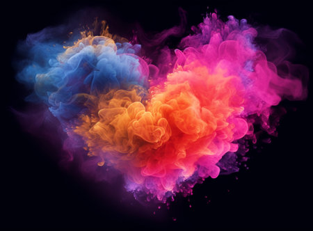 abstract colorful smoke love shape with neon light effect, generative aiの素材