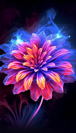 beautiful colorful flower background, with neon light effect, generative aiの素材