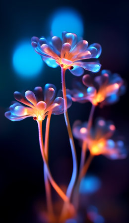 beautiful colorful flower background, with neon light effect, generative aiの素材