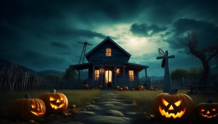 halloween poster, celebration background, greeting card, banner, etc, generative aiの素材