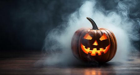 Happy Halloween. pumpkin poster with scary face. with a fantastic background. generative aiの素材