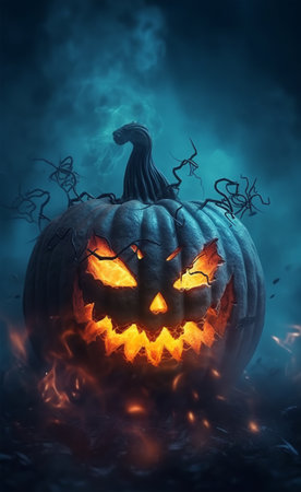 Happy Halloween posters. pumpkin wallpaper with scary face. with a fantastic background. generative aiの素材
