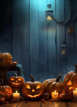 Happy Halloween posters. pumpkin wallpaper with scary face. with a fantastic background. generative aiの素材