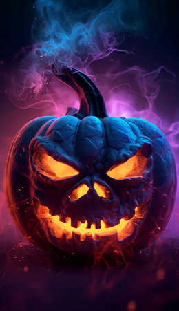 Happy Halloween posters. pumpkin wallpaper with scary face. with a fantastic background. generative aiの素材